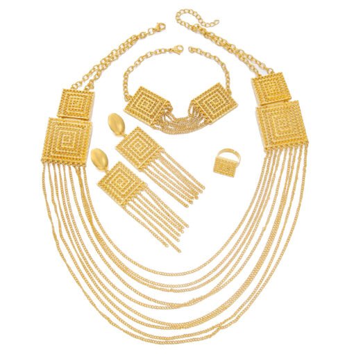 5pcs Fashion Ladies 18k Gold Plated Jewelry Set Tassel For Holiday Wear, Wedding Scene Jewelry, Multi-layered Temperament Wedding Jewelry - Bild 3