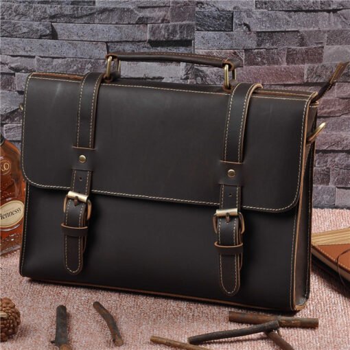 Mens Genuine Leather Cowhide Crazy Horse Leather Handbag - immagine 2