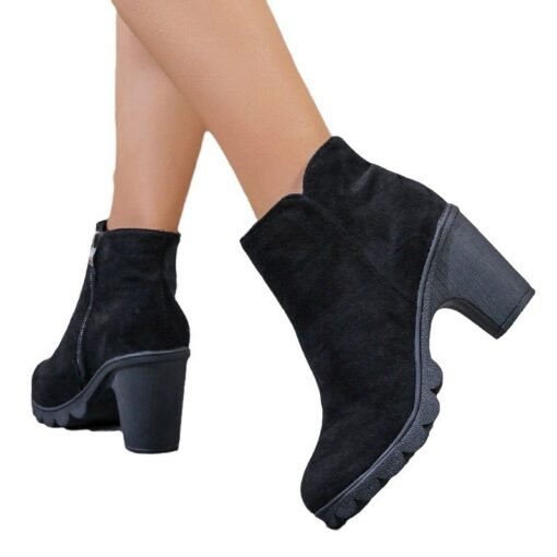 Chunky Heel Round Toe Side Zipper Ankle Boots - Imagen 4