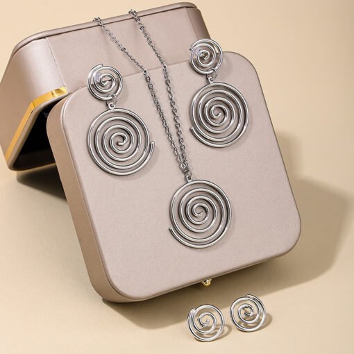 New Vortex Necklace Hollow Out Niche Hip Hop Geometric Ring Earrings Pendant Suit - Image 2