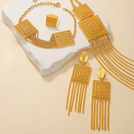 5pcs Fashion Ladies 18k Gold Plated Jewelry Set Tassel For Holiday Wear, Wedding Scene Jewelry, Multi-layered Temperament Wedding Jewelry - Bild 2