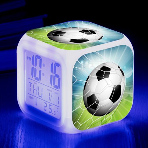 Football Pattern Little Alarm Clock Square Clock Student Children Mute Alarm - Image 3