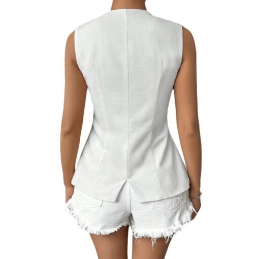 Sleeveless Button Round Neck Elegant Vest - Imagen 2