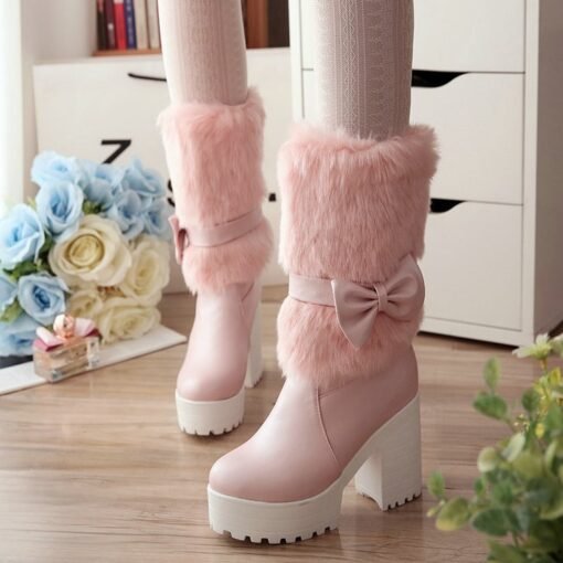 Women's Thick Heel Snow Sweet Bow Boots - Imagen 6