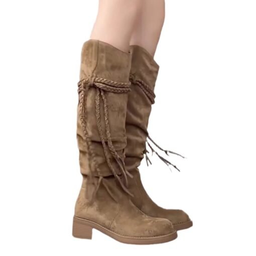 Women's Brown Maillard Platform Genuine Leather Long Boots - Imagen 2