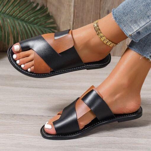 Plus Size Color Matching Toe Covering Flat Slippers - Hình ảnh 3