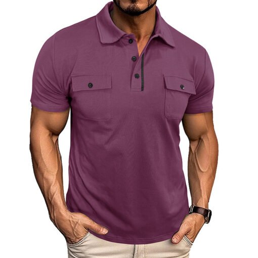 Men's Lapel Short Sleeve Outdoor Pocket Polo Shirt T-shirt - Image 10