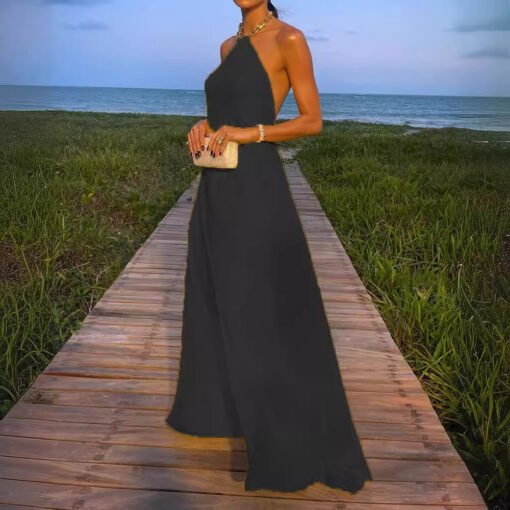 Sexy Pure Color Halter Large Swing Backless Mop Dress - Hình ảnh 6