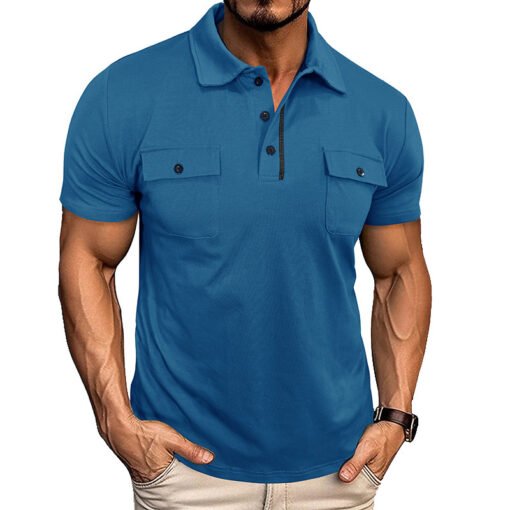 Men's Lapel Short Sleeve Outdoor Pocket Polo Shirt T-shirt - Image 7
