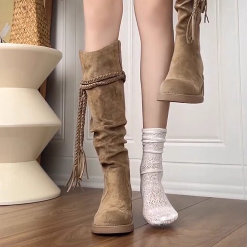 Women's Brown Maillard Platform Genuine Leather Long Boots - Imagen 3