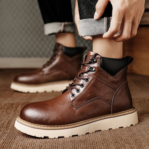 New Men's Platform High-top Motorcycle Sports Leisure Worker Boot - Image 7