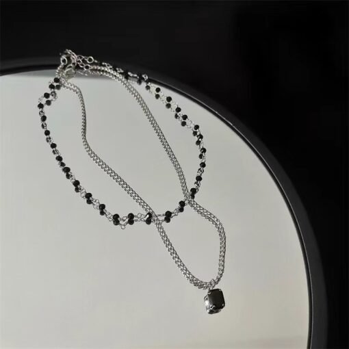 Double Layer Twin Black & Rhimestone Necklace Ins Style New Simple Clavicle Chain - Imagen 4